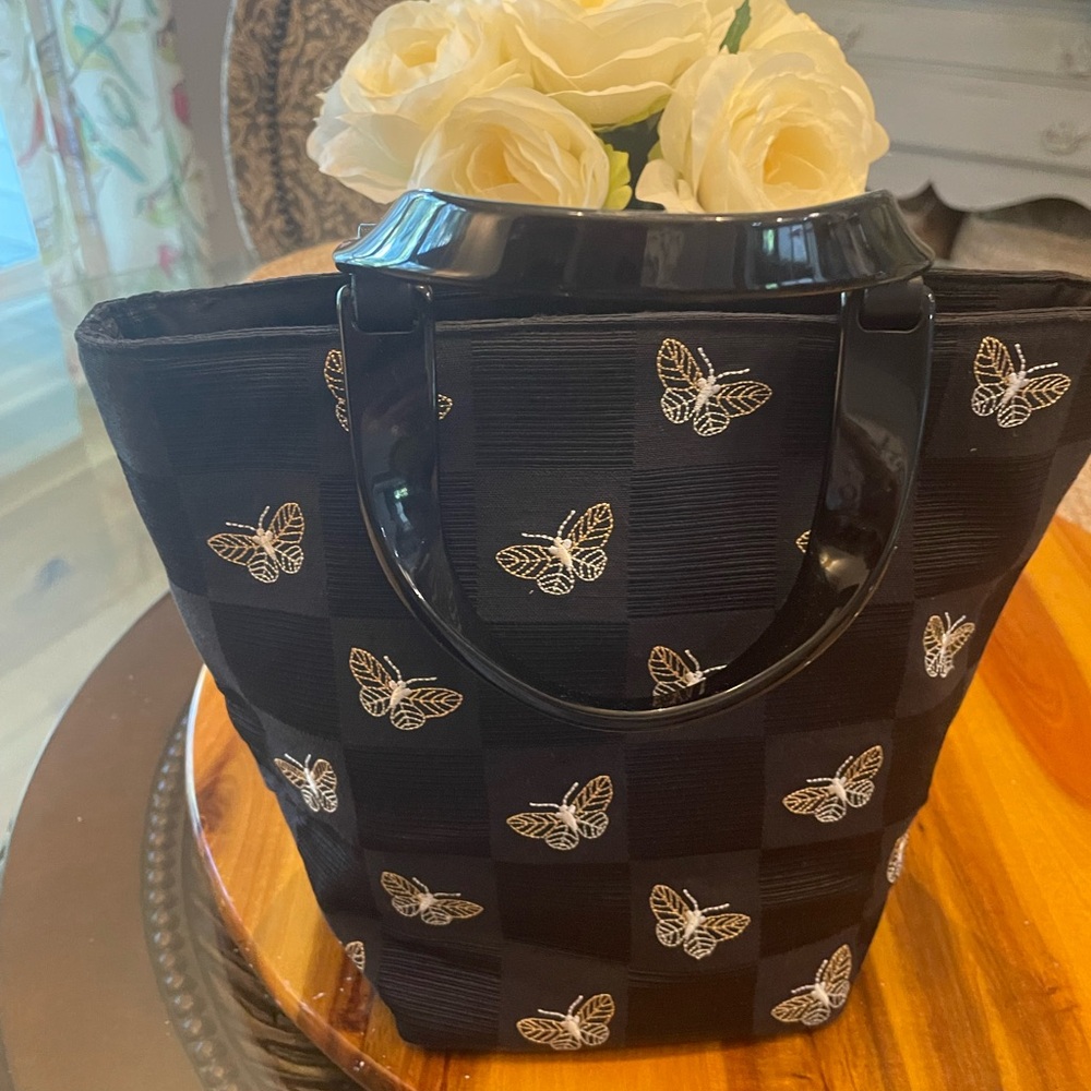 Chic Black Tote with Butterfly Motif